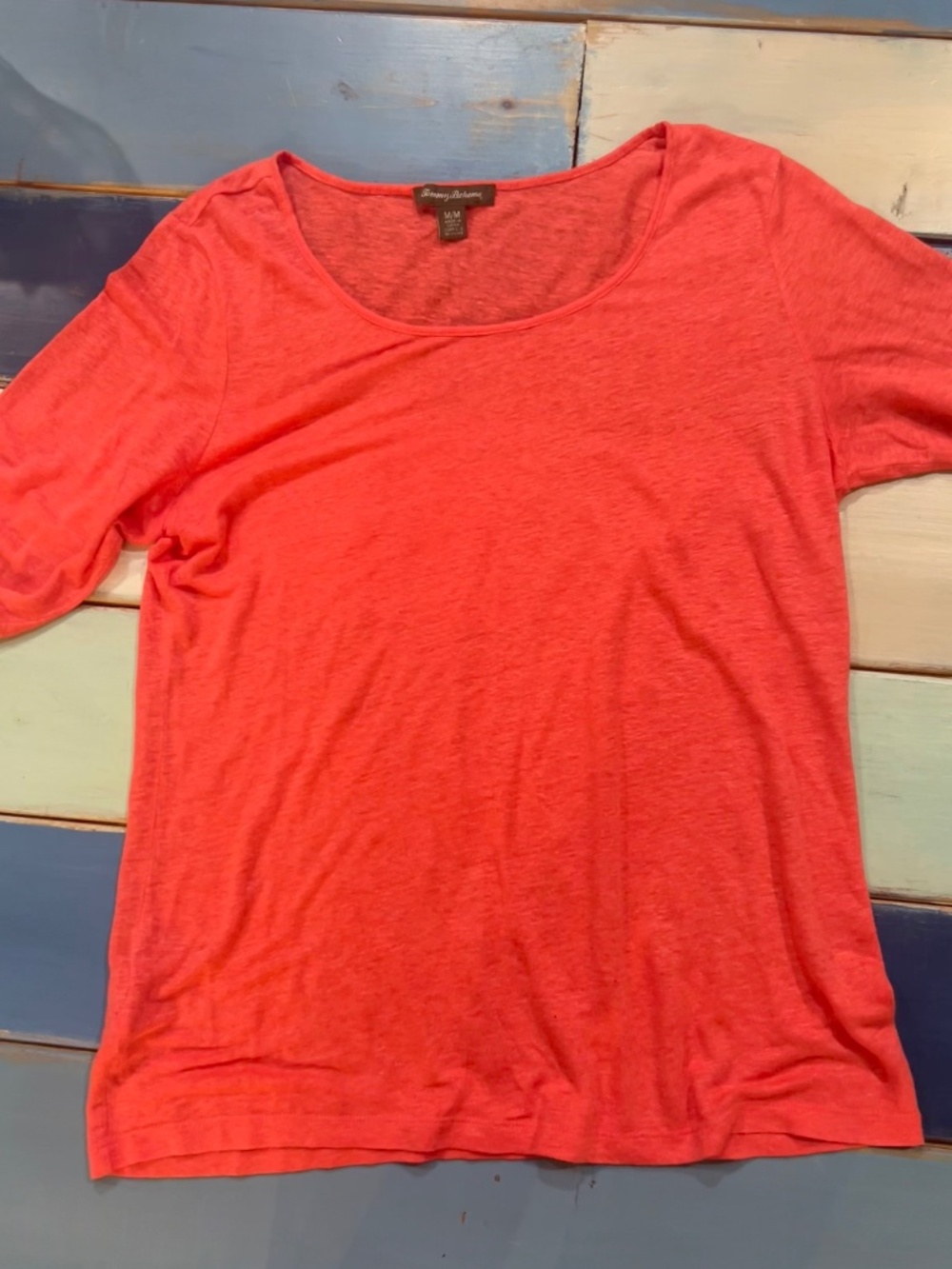 Tommy Bahama Women's Medium Coral Scoop Neck 3/4 Sleeve Knit Top